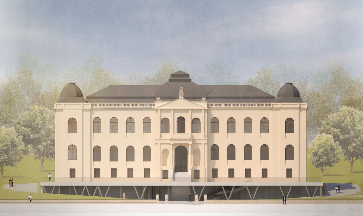 Erster Entwurf des künftigen Lindenau-Museums Altenburg mit gläsernem Stadtgeschoss